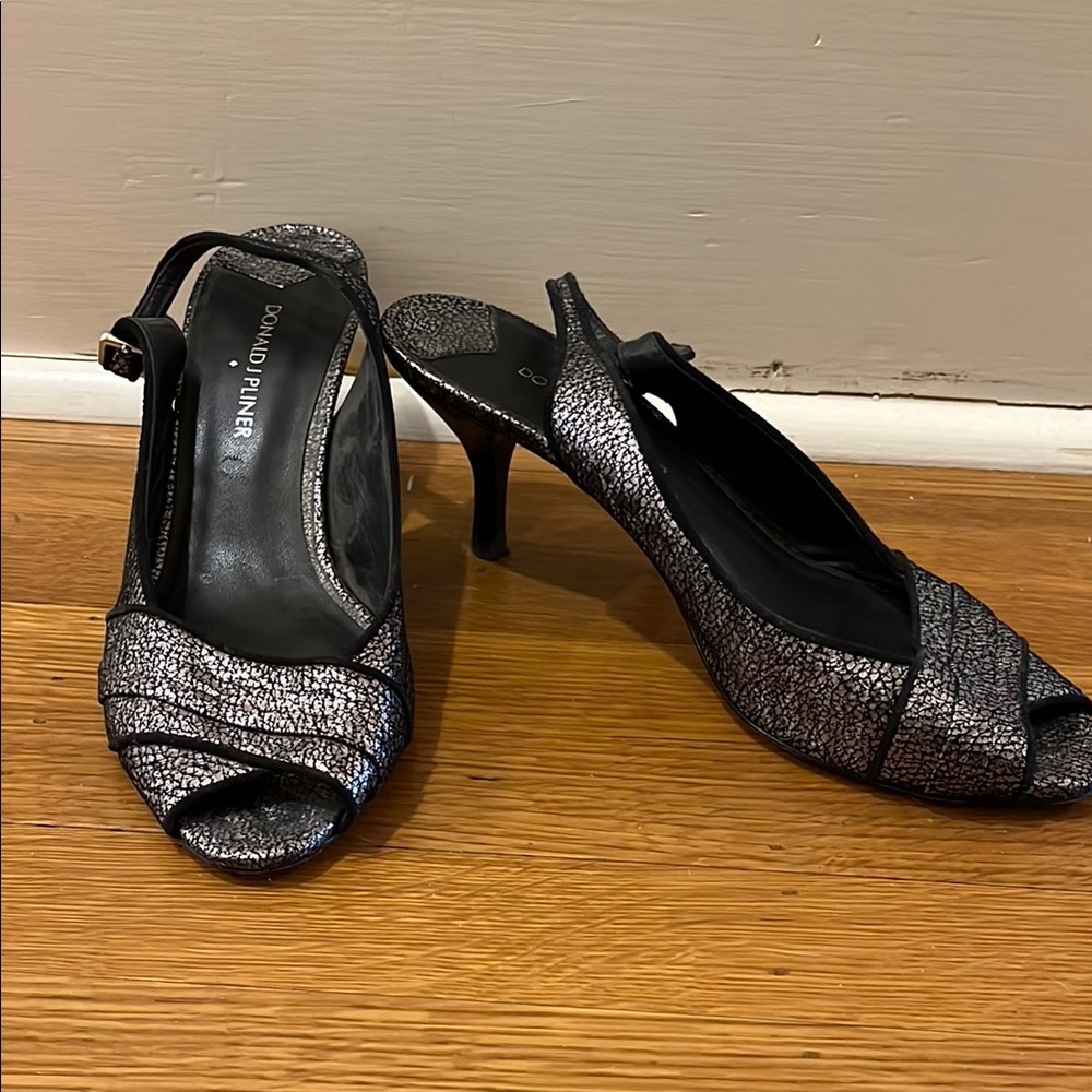 Donald Pliner Black and Silver Heels